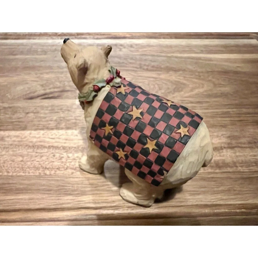Teresa Kogut Folk Art Checkered Blanket Holy Necklace Christmas Bear Figurine